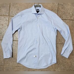 Pronto Uomo Men's Light Blue Check Dress Shirt, Size 15 /32-33